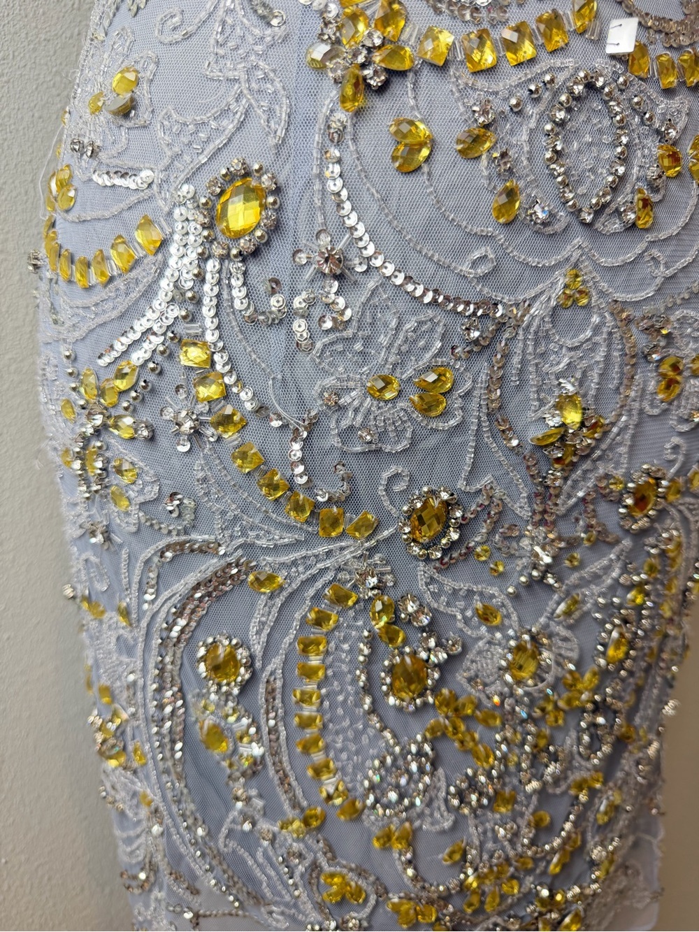 Sherri Hill Beaded Cocktail Dress Blue Gray Gold Embellished Open Back Size 8 - Picture 9 of 10
